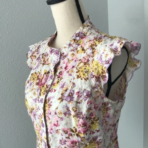DELIRIUM Women Buttons Down Raffle Sleeveless Cotton Spring Floral Print Top| 30 - Picture 6 of 11